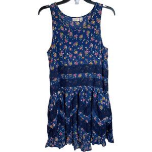 LOGO Lavish Lori Goldstein Size 12 Blue Floral Boho Lace Dress QVC Mini Peasant